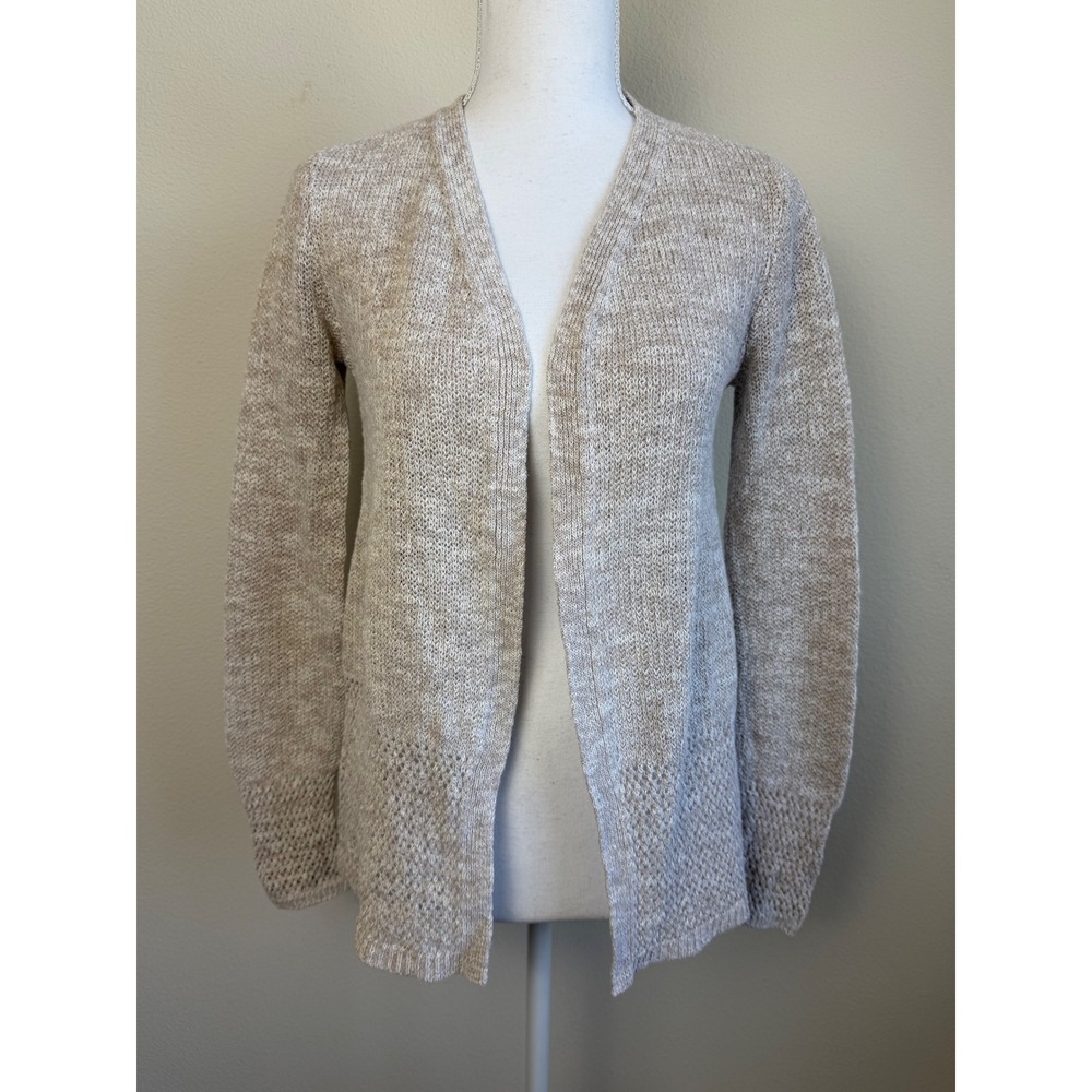 Tahari M Linen Blend Open Cardigan Lightweight Neutral Knit Sweater Lagenlook